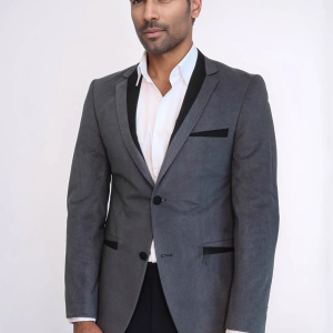 2 Buttons Pocket Piping Velvet Grey Jacket