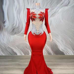 Red mermaid style crystal dress