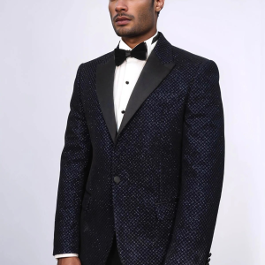 Black Patterned Over Navy Blue Men Prom Blazer