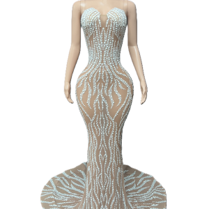 Beading Mesh Sleeveless Long Tail Dress