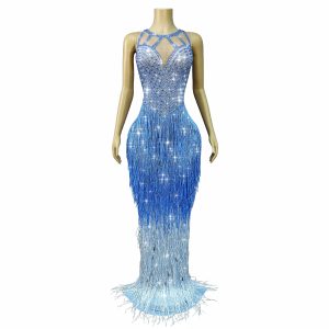 Blue crystal rhinestone dress