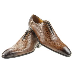 Brown Genuine Leather Pointed Toe Breathable Oxford