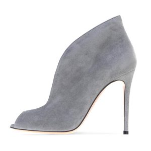 Gray Peep Toe High Heel Stiletto Slip on