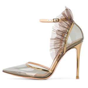Pointed Toe Buckle Strap Transparent Shoes