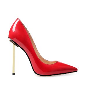 Red Patent Leather Women Metal Heel Shoes