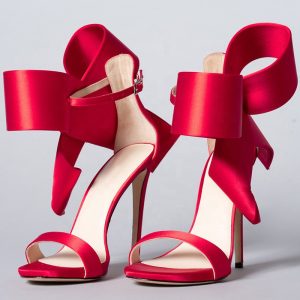 Satin Heeled Sandals Big Bow Stiletto Heels