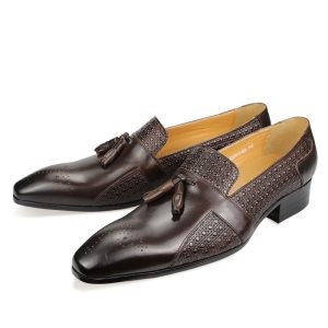Coffee texture Men's Casual Dress Leather Shoes Solid Pattern