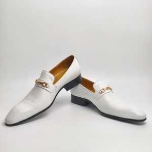 Men's Cowhide Leather White Loafer Shoes