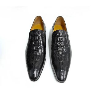 Black Genuine Leather Crocodile Effect Loafers
