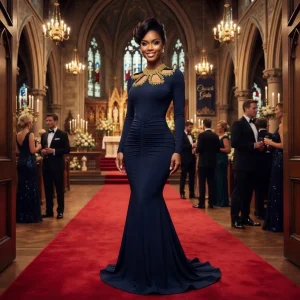 Elegant long sleeve black dress for all evening events.