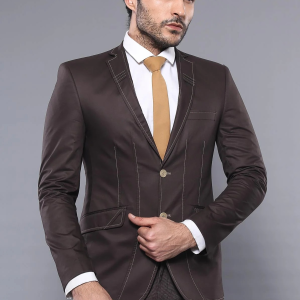 Slim Fit Double Buttons Stitch Embroidered Brown Jacket