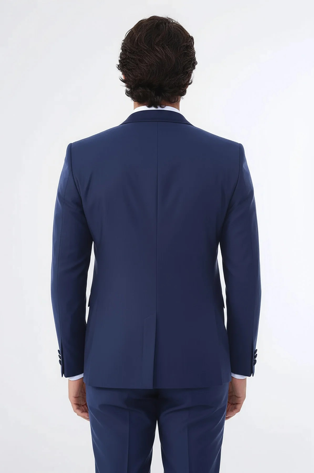 2 Piece Tuxedo Collar Piping Navy Blue Suit - Image 2