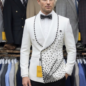 Handmade Groom Suit with Elegant Jacquard Fabric