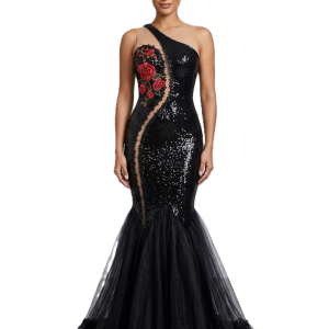Asymmetry one shoulder black dress