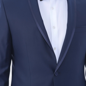 2 Piece Tuxedo Collar Piping Navy Blue Suit