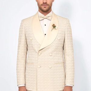 Satin Shawl Collar Patterned Double Breasted Champagne Men Tuxedo