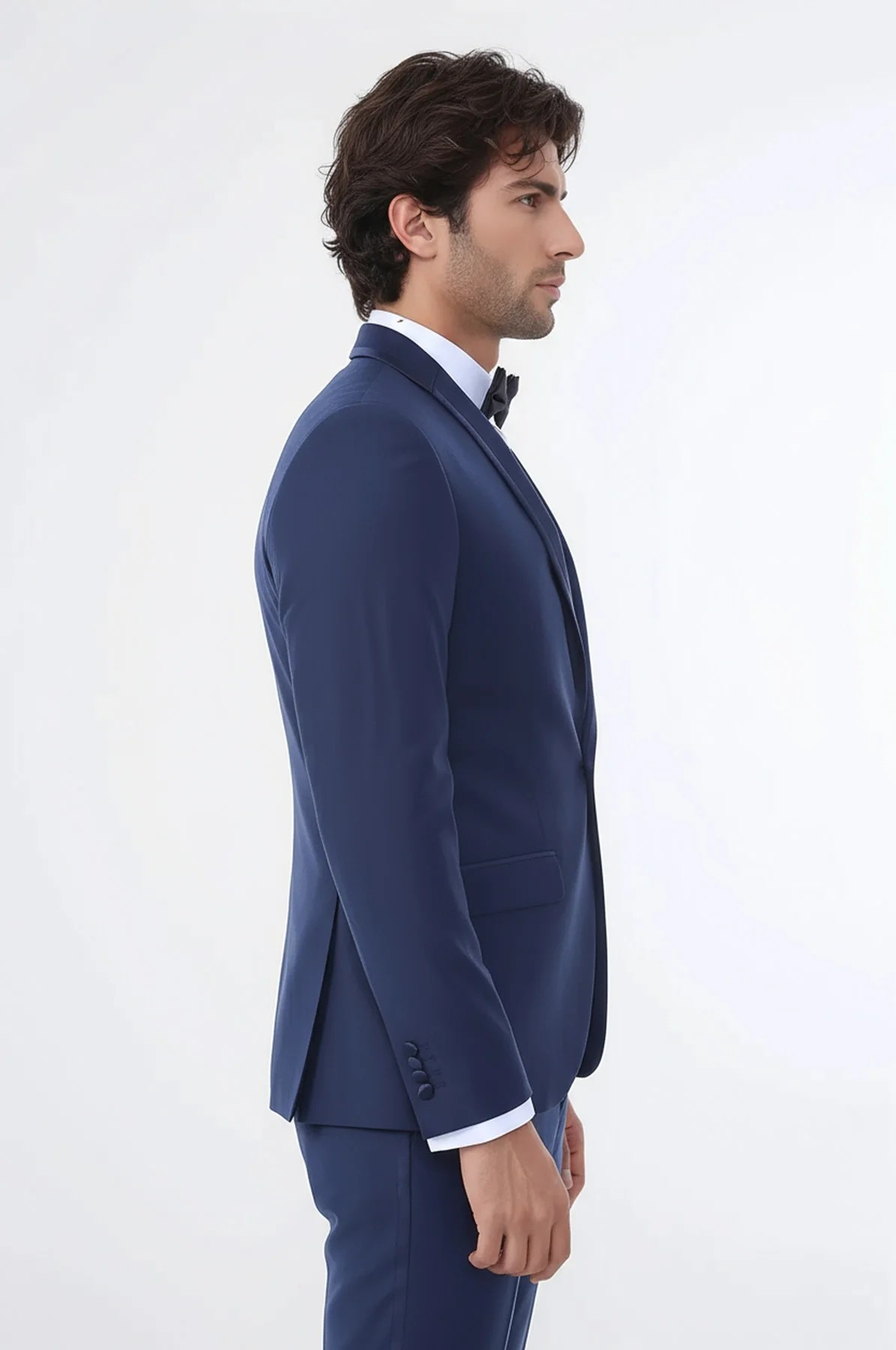 2 Piece Tuxedo Collar Piping Navy Blue Suit - Image 3