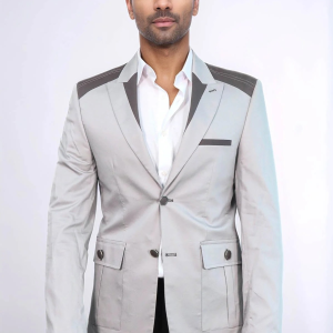 Double Buttons Bag Pocket Shoulder Piece Grey Jacket