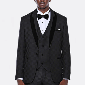 Plaid Slim Fit Black Men Tuxedo